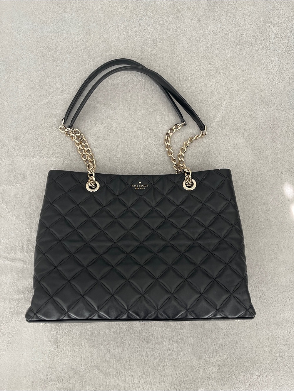 kate spade Black Quilted Tote with Gold Chain Handles